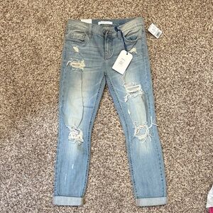 Eunina Light Blue Distressed Ankle Jeans NWT